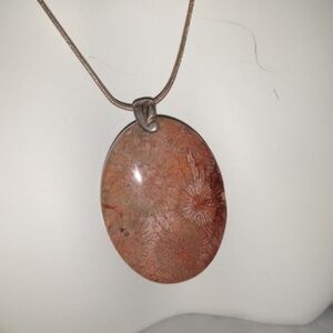 Coral Fossil Pendant Sterling Silver Necklace Casual Luxury Birthday Festival